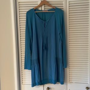 Calypso blue silk tunic/dress size large with tassels
